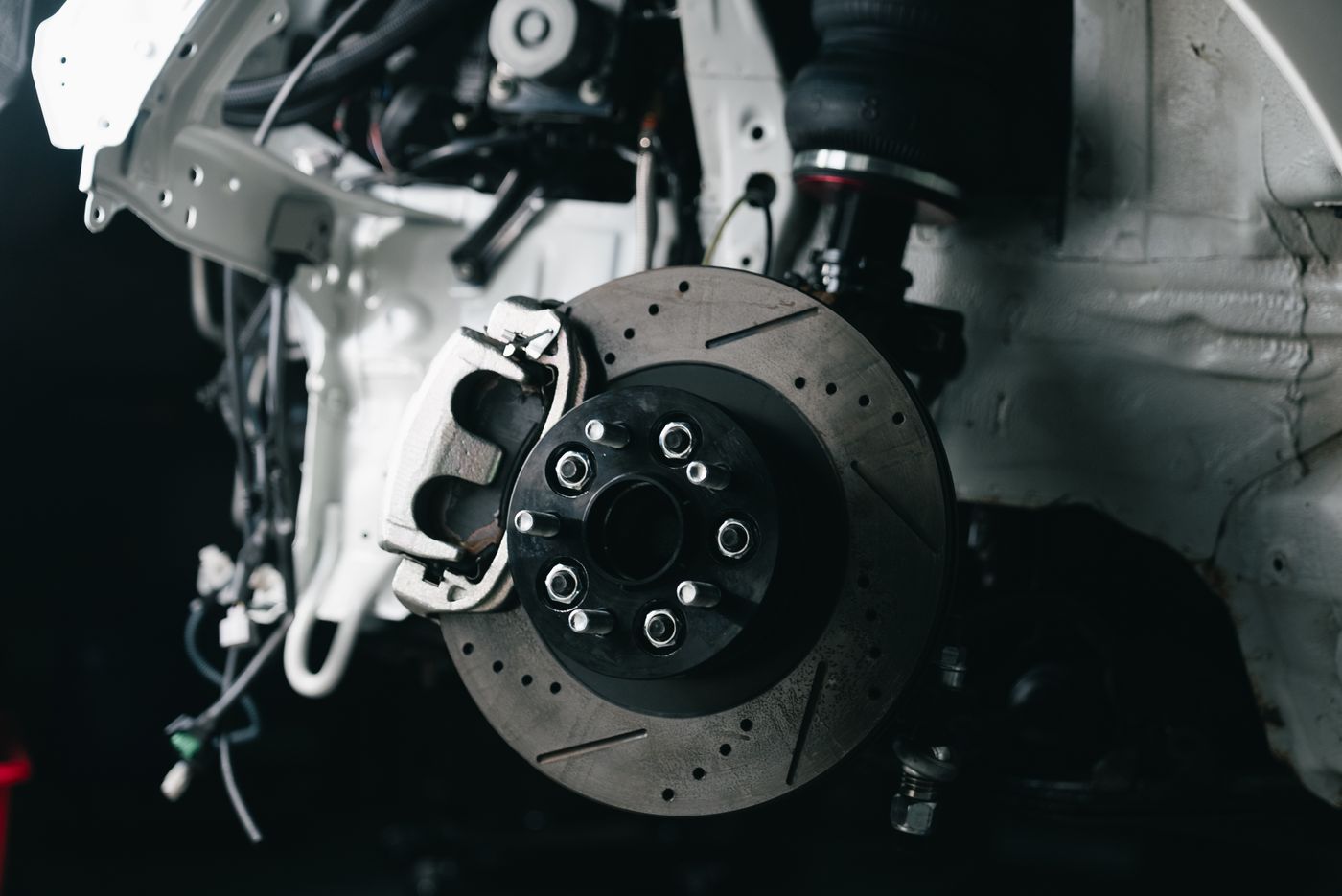 Close view of a vehicle brake assembly